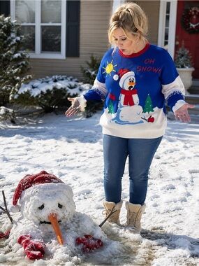 Ugly Christmas Sweater Hooked Up Oh Snow Melting Snowman Women's Size 1X